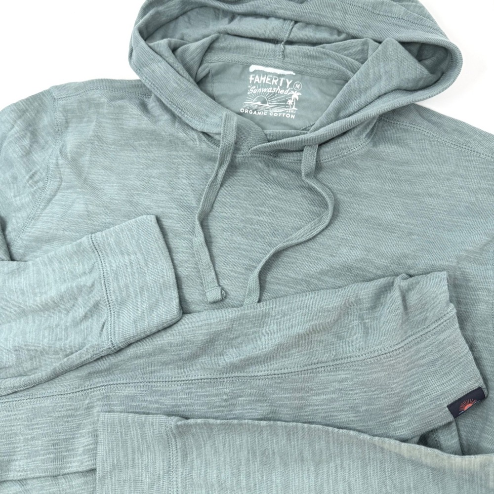 Faherty Sunwashed Organic Cotton Slub Hoodie Mens Medium Sage Green Pullover